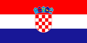 Flag of Croatia: horizontal red, white, and blue tricolor with the Croatian coat of arms in the center.